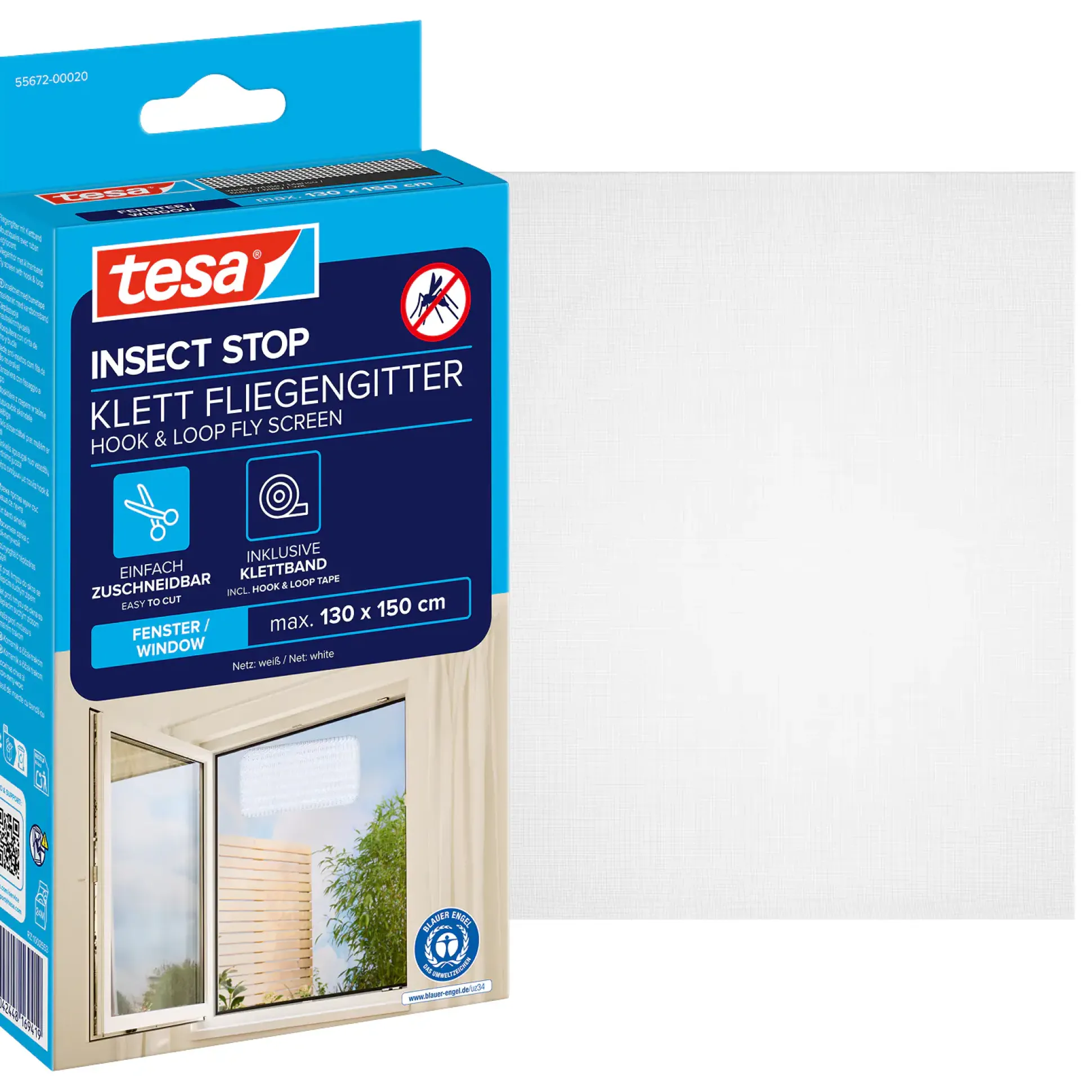 tesa Fliegengitter STANDARD 130 x 150 cm weiß individuell kürzbar