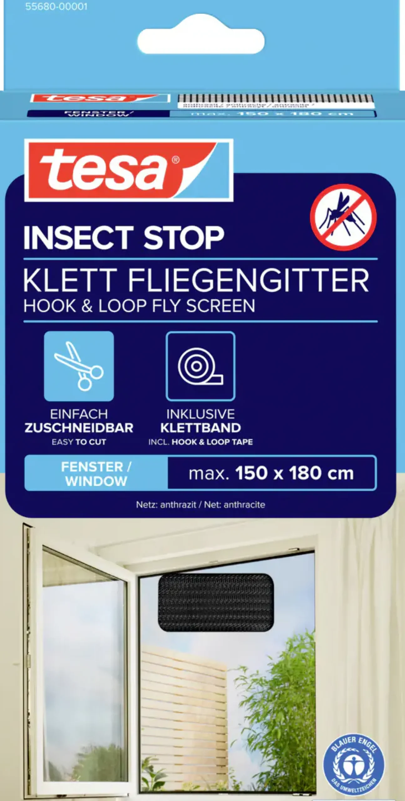 tesa Fliegengitter STANDARD 150 x 180 cm anthrazit individuell kürzbar