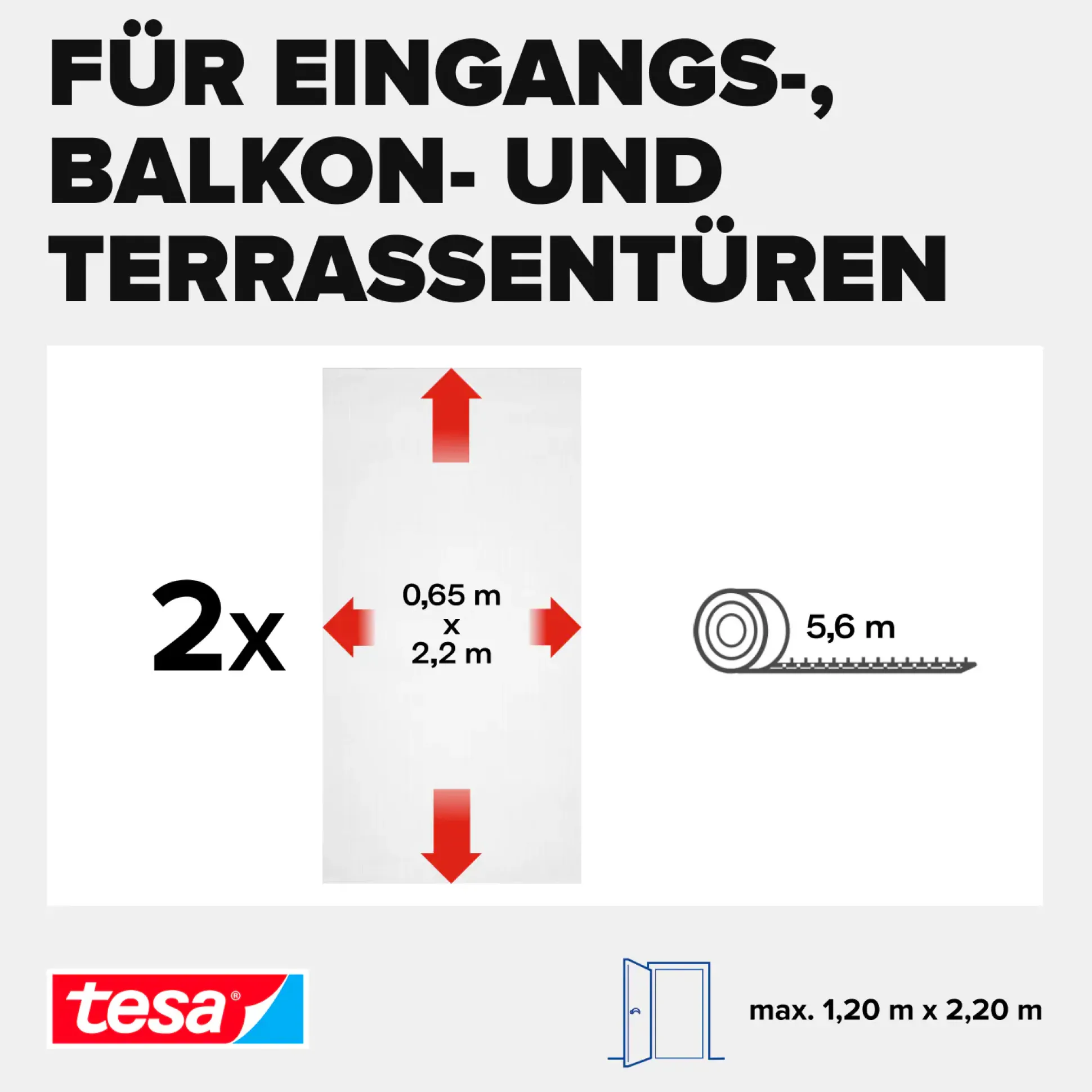 tesa Fliegengitter Tür 65 x 220 cm weiß kürzbar 2 Stück