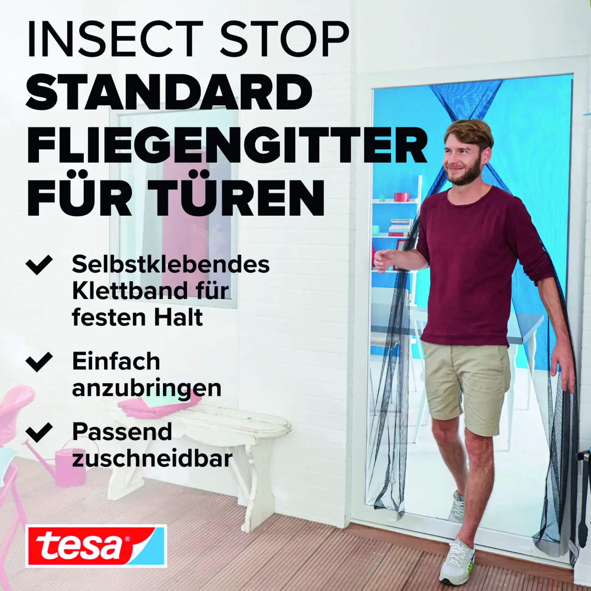 tesa Fliegengitter Tür 65 x 220 cm weiß kürzbar 2 Stück