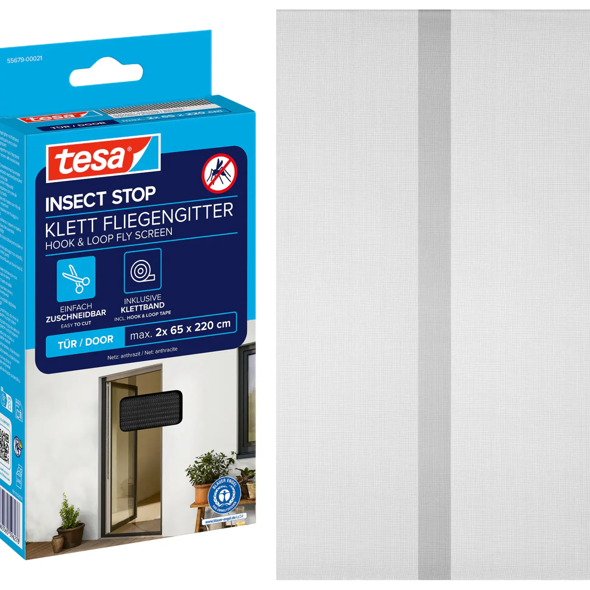 tesa Fliegengitter Tür 65 x 220 cm anthrazit kürzbar 2 Stück