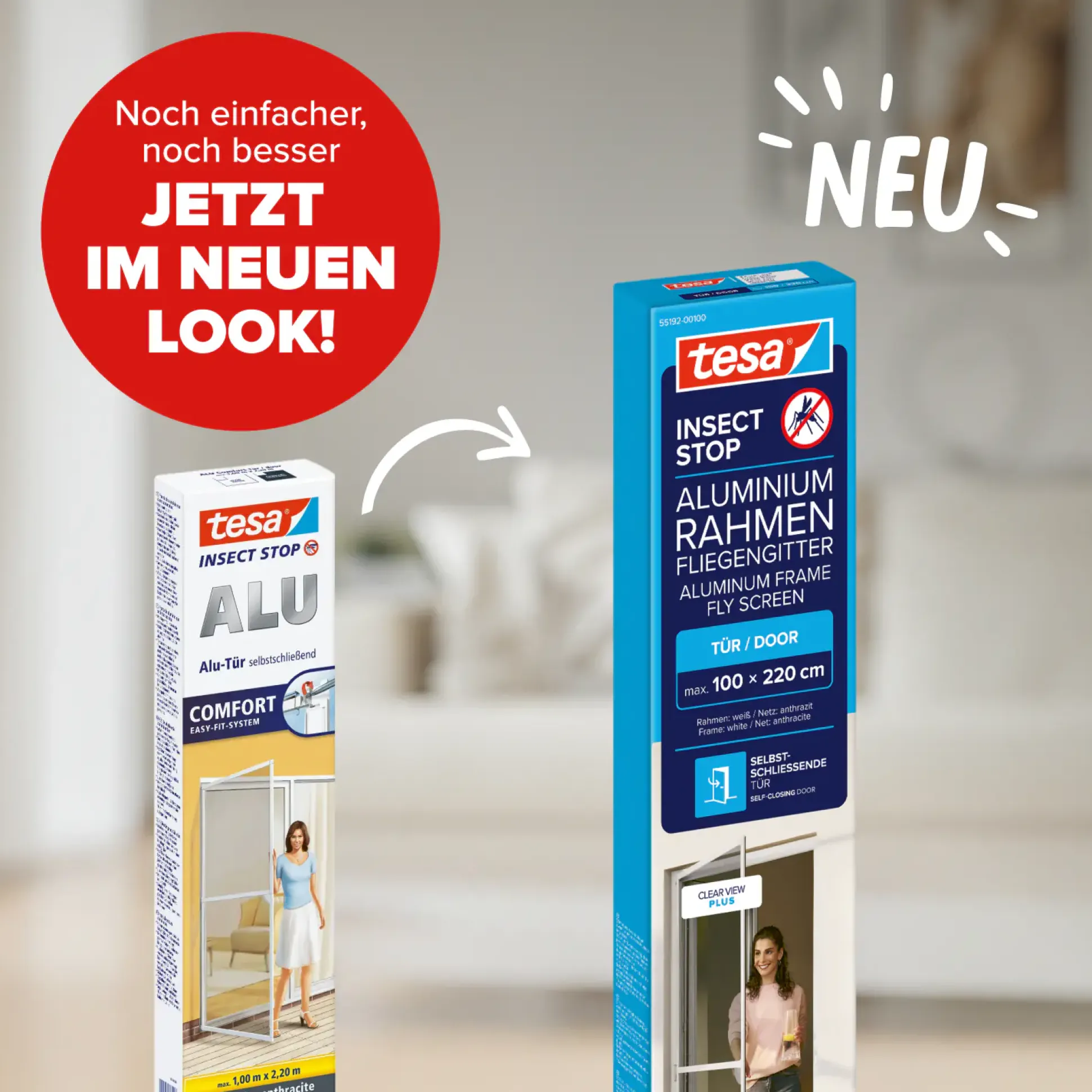 tesa Fliegengitter-Tür Comfort Alurahmen 100 x 220 cm weiß