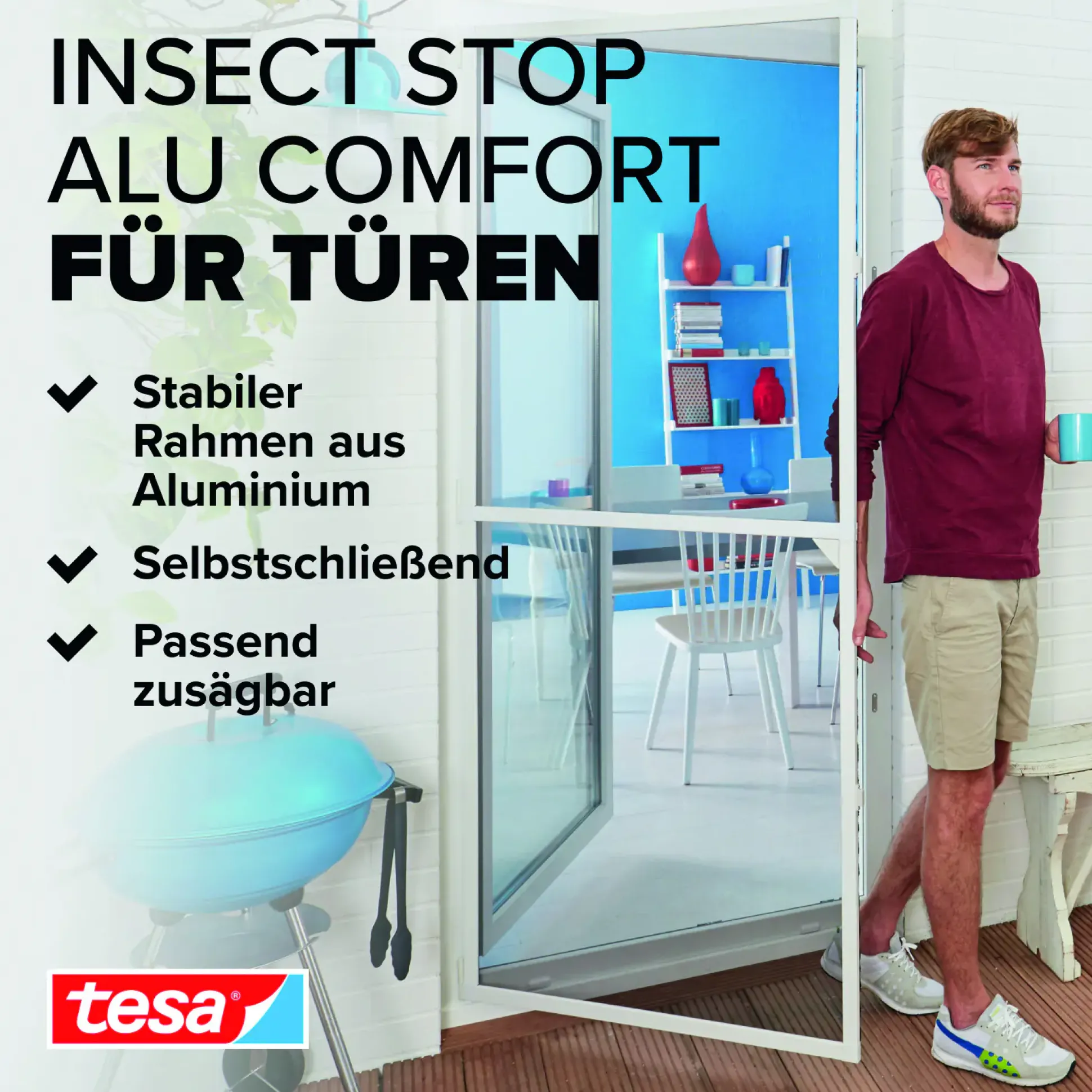 tesa Fliegengitter-Tür Comfort Alurahmen 100 x 220 cm weiß