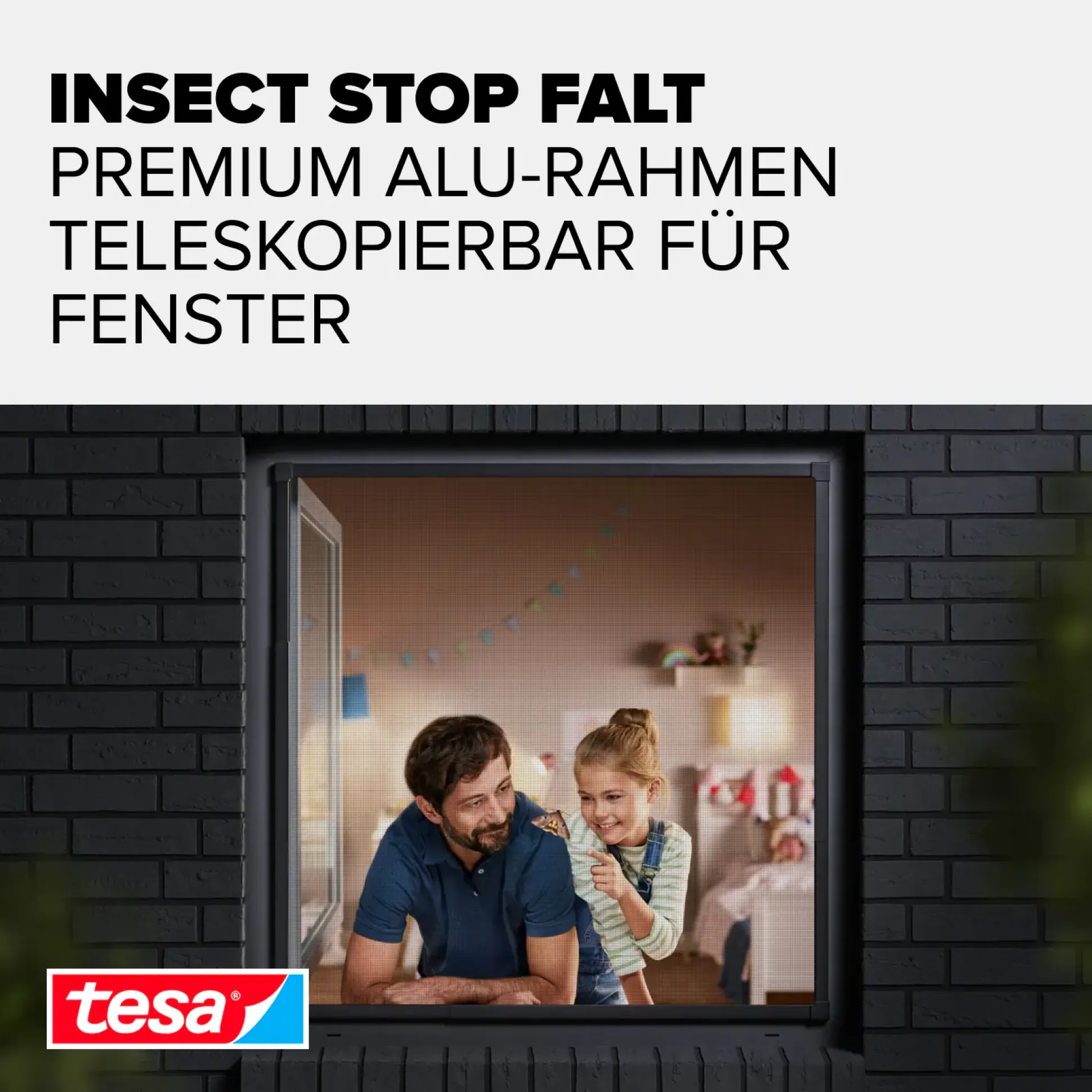 tesa Fliegenschutz-Fenster FALT 80 x 80 - 140 x 140 cm anthrazit/anthrazit
