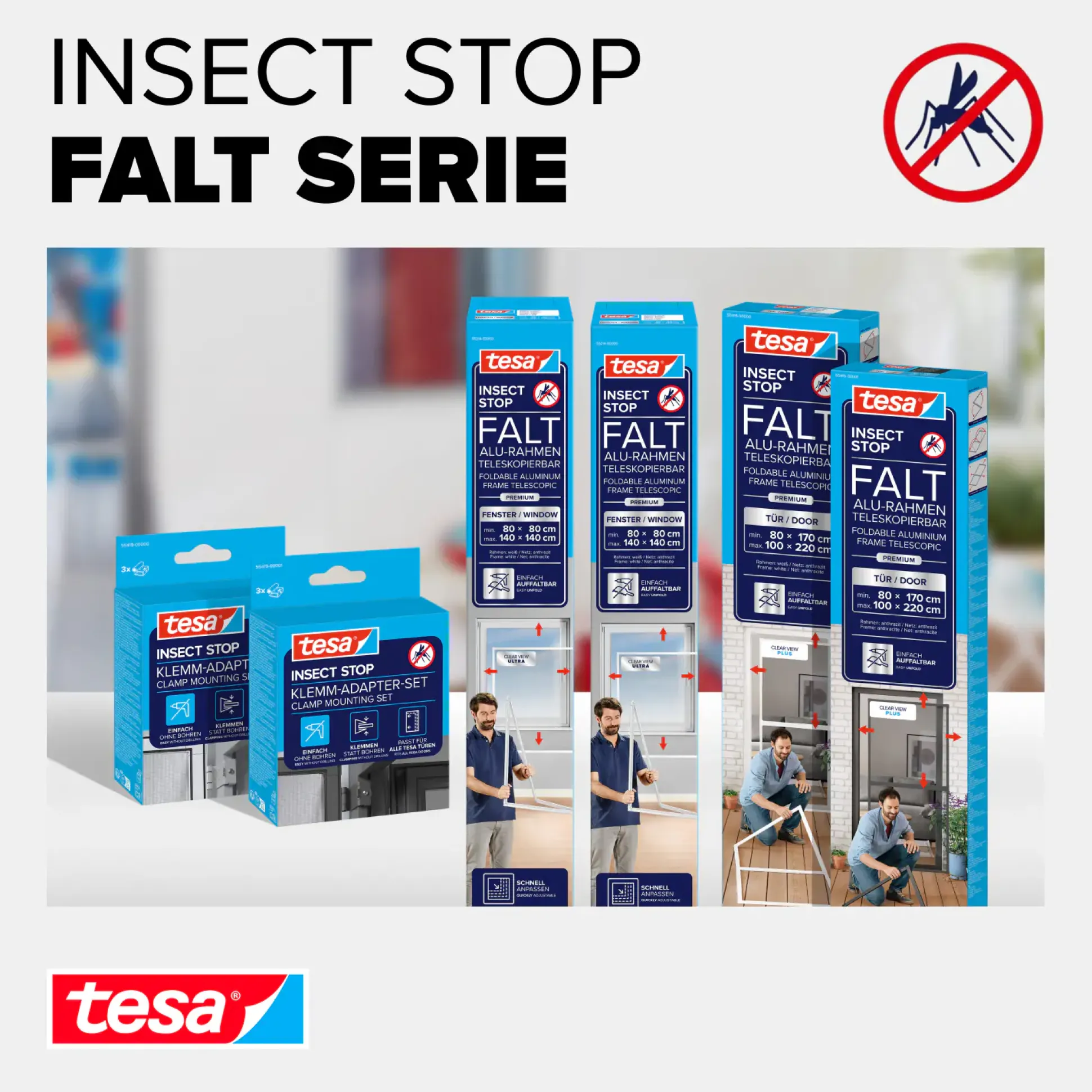 tesa Fliegenschutz-Fenster FALT 80 x 80 - 140 x 140 cm anthrazit/anthrazit