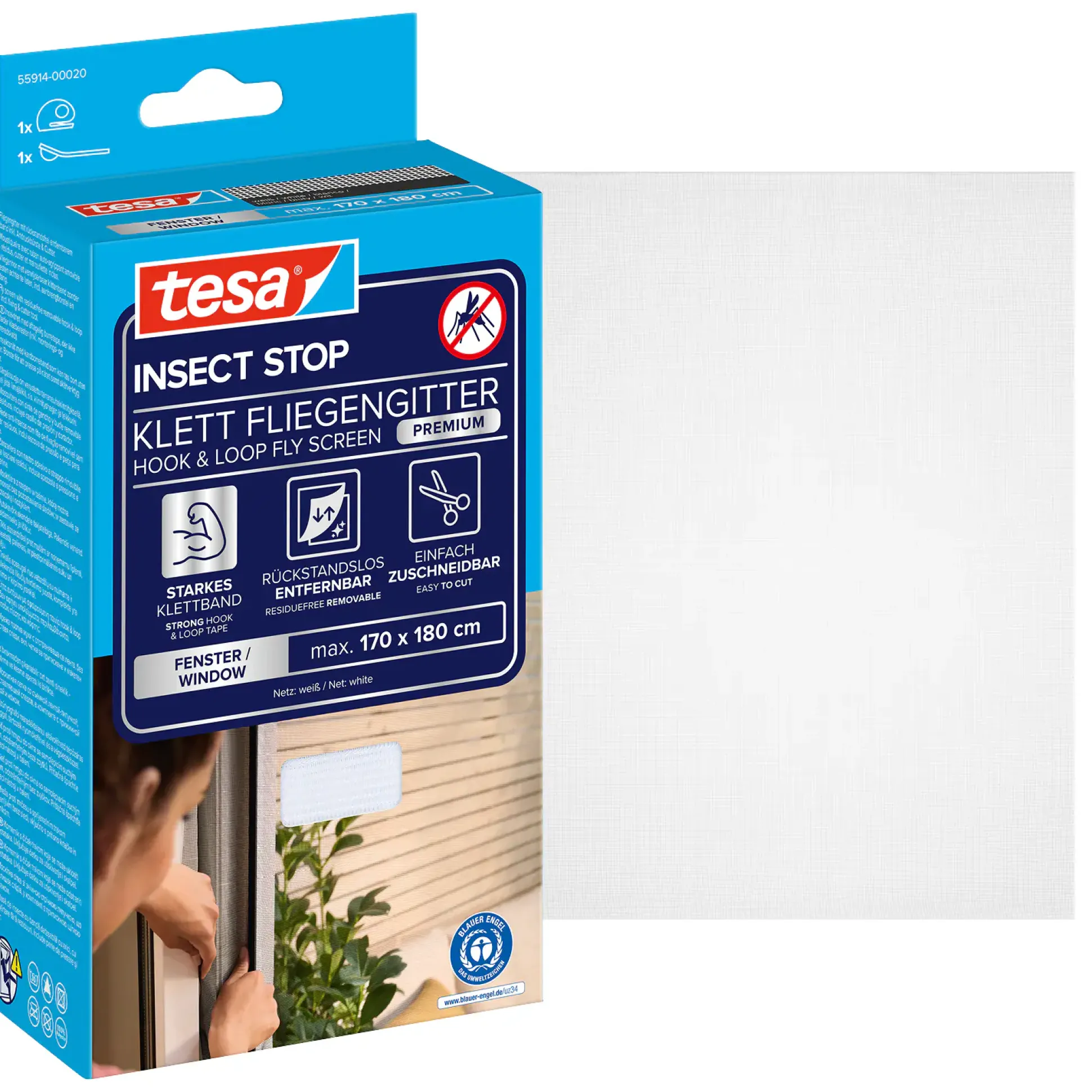 tesa Fliegenschutz-Fenster Comfort 170 x 180 cm weiß kürzbar