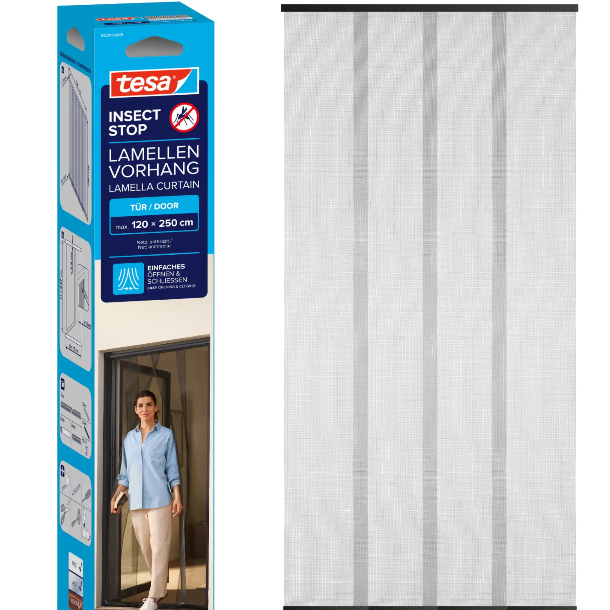 tesa Fliegenschutz-Lamellenvorhang STANDARD 120 x 250 cm - anthrazit