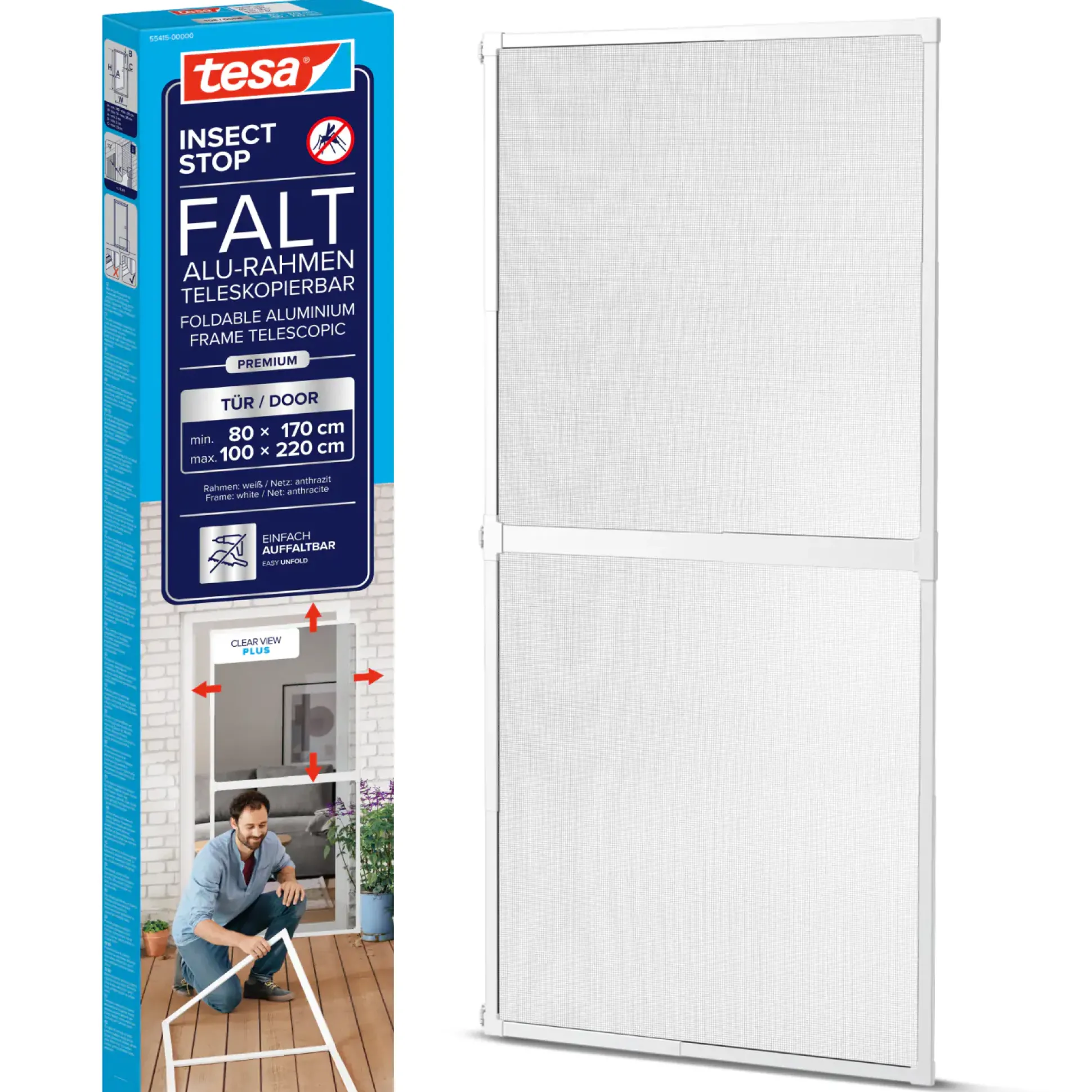 tesa Fliegenschutz-Tür FALT 100 x 220 cm anthrazit/weiß kürzbar