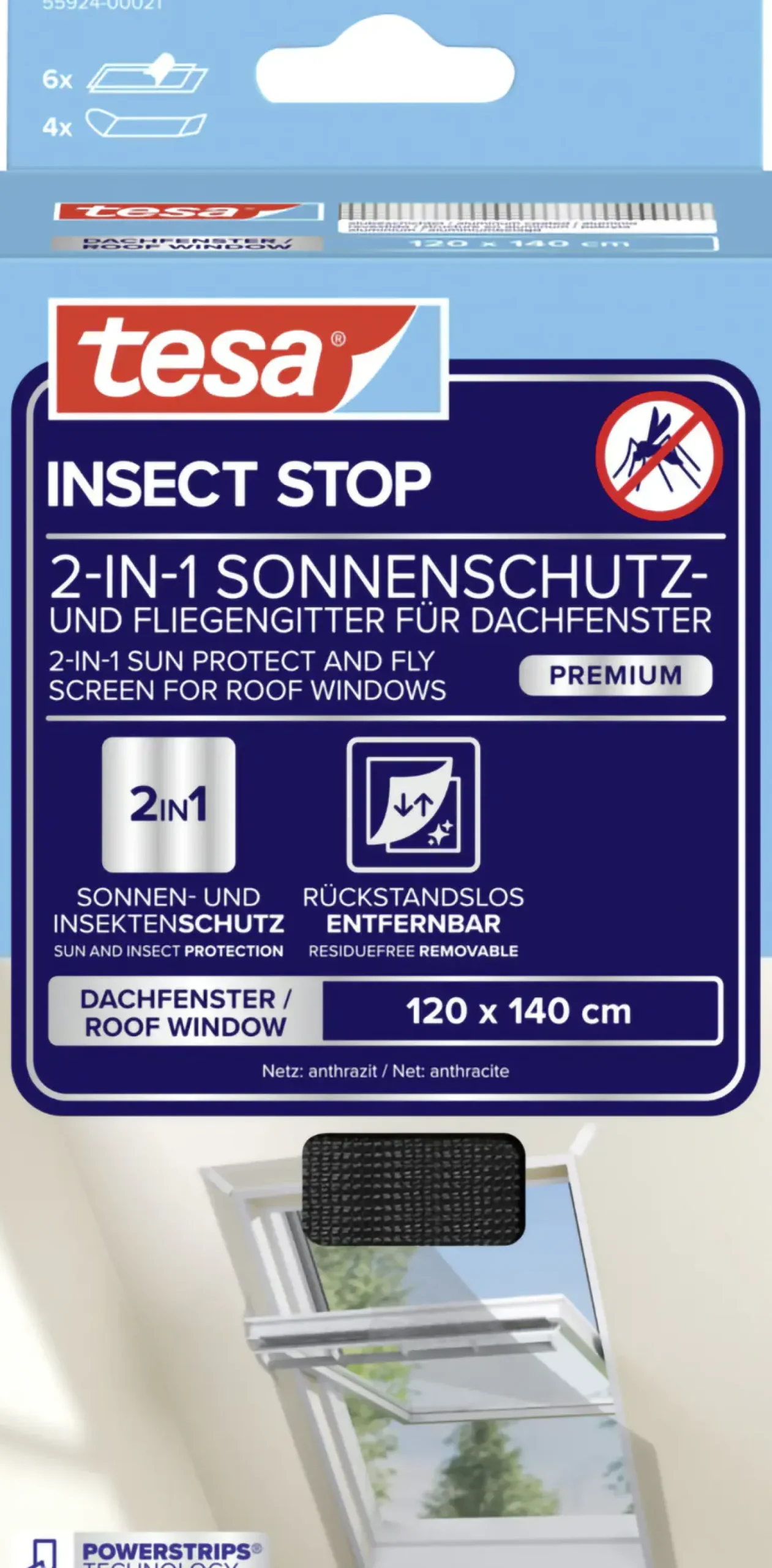 tesa Insektenschutz-Dachfenster SUN PROTECT 120 x 140 cm anthrazit