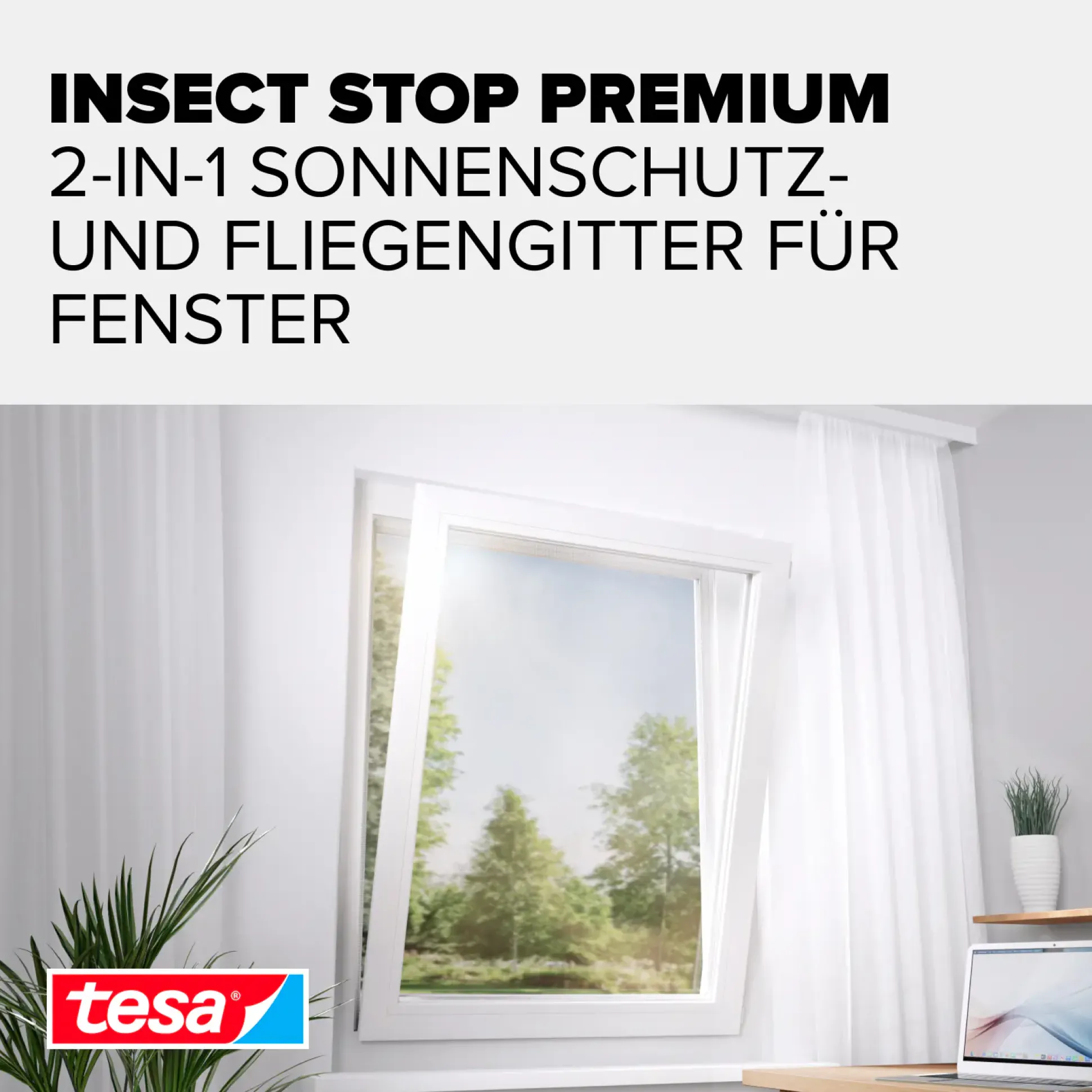tesa Insektenschutz-Fenster SUN PROTECT 130 x 150 cm anthrazit
