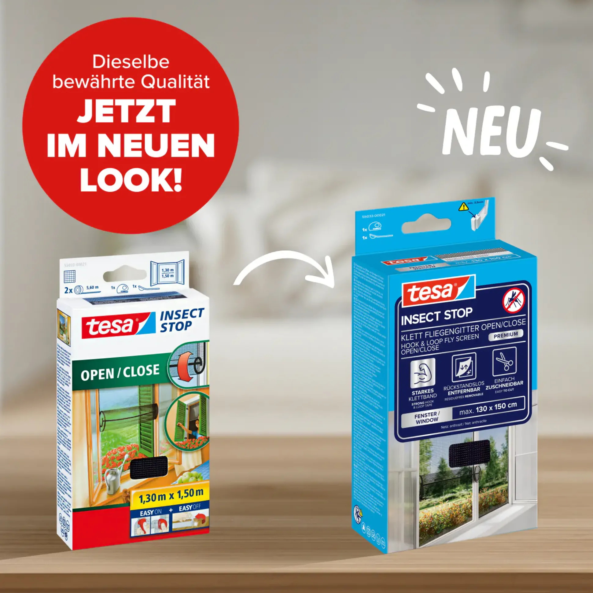 tesa Insektenschutz-Fenster Klettband OPEN/CLOSE 130 x 150 cm anthazit