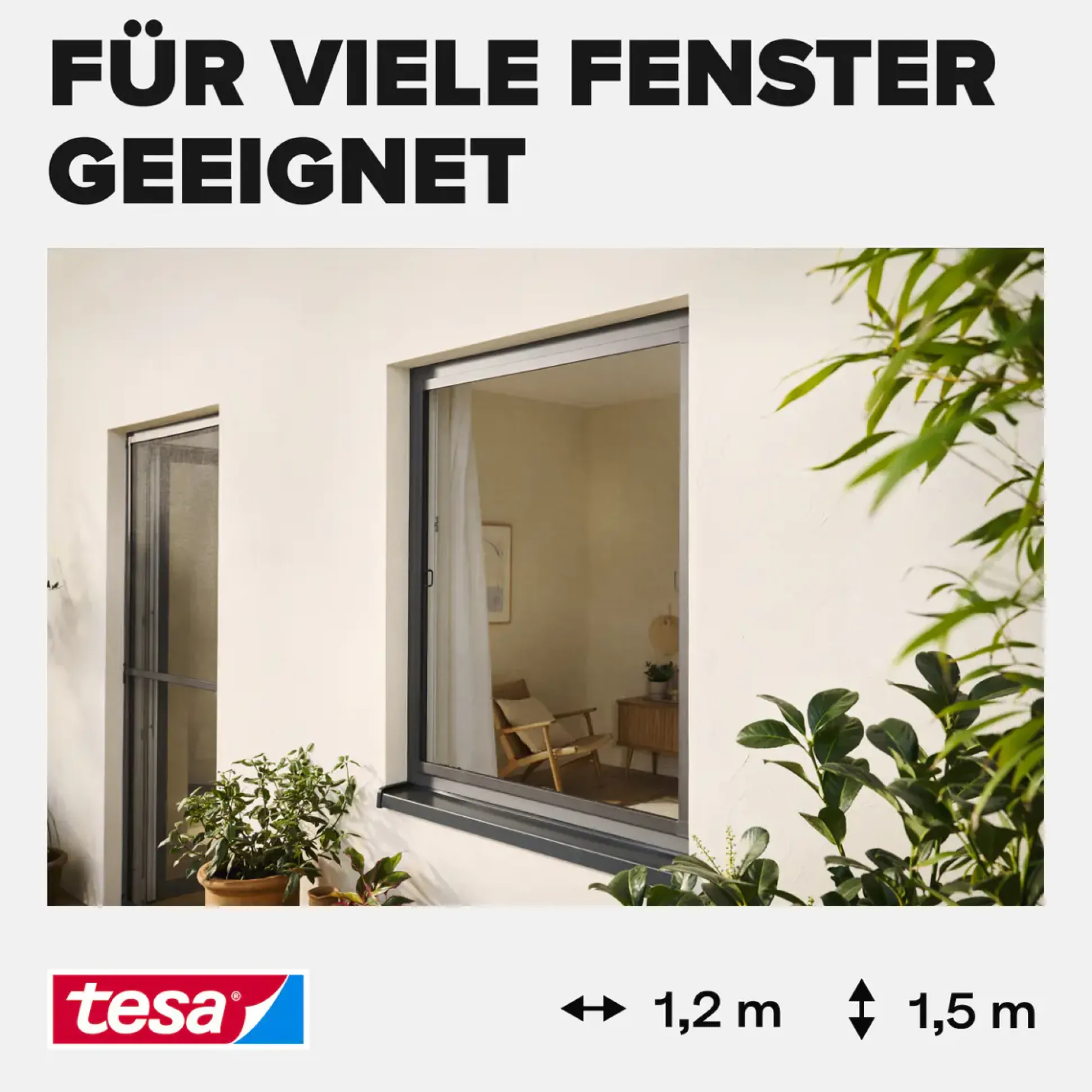 tesa Insektenschutz-Fenster COMFORT 120 x 150 cm anthrazit