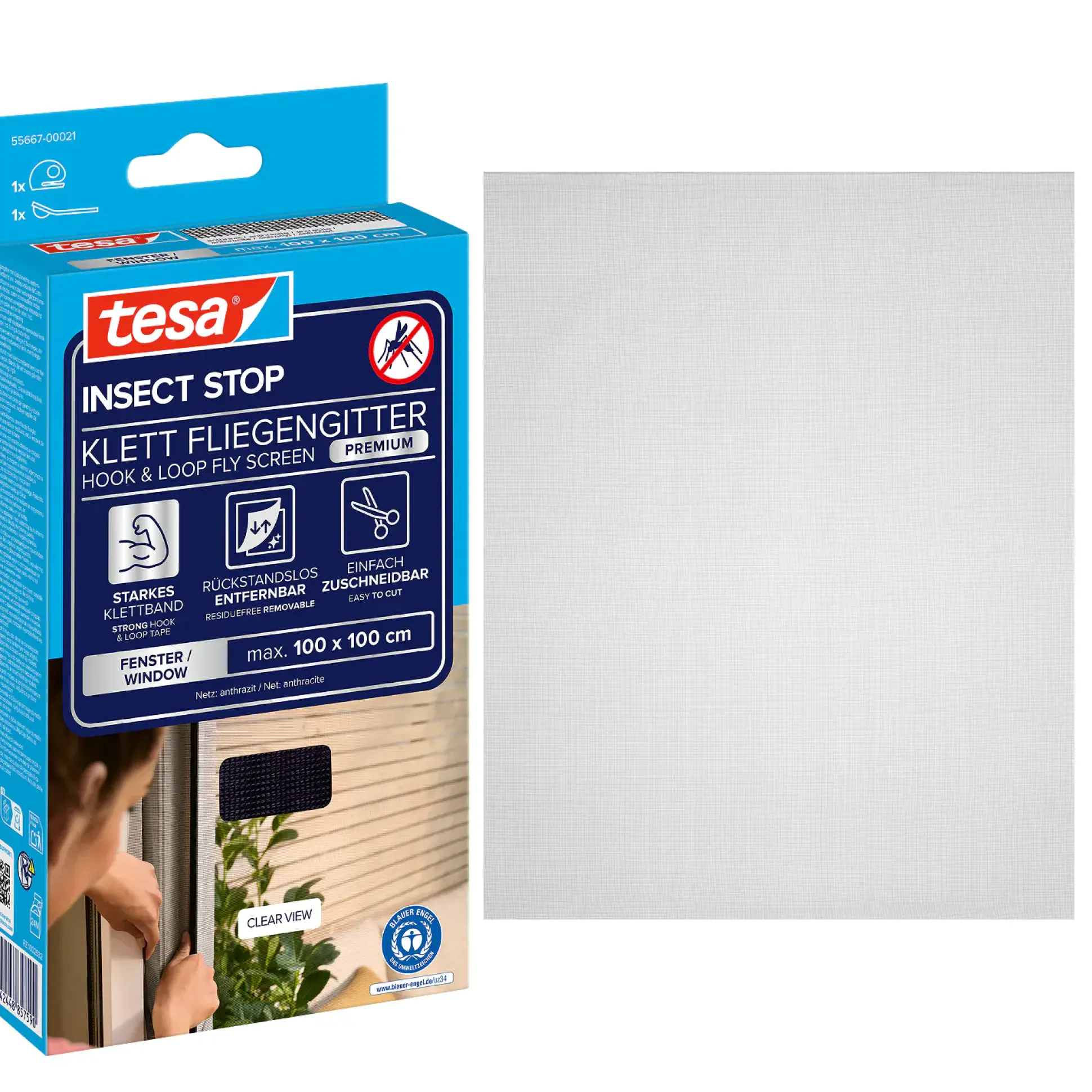 tesa Insektenschutz-Fenster COMFORT 100 x 100 cm anthrazit