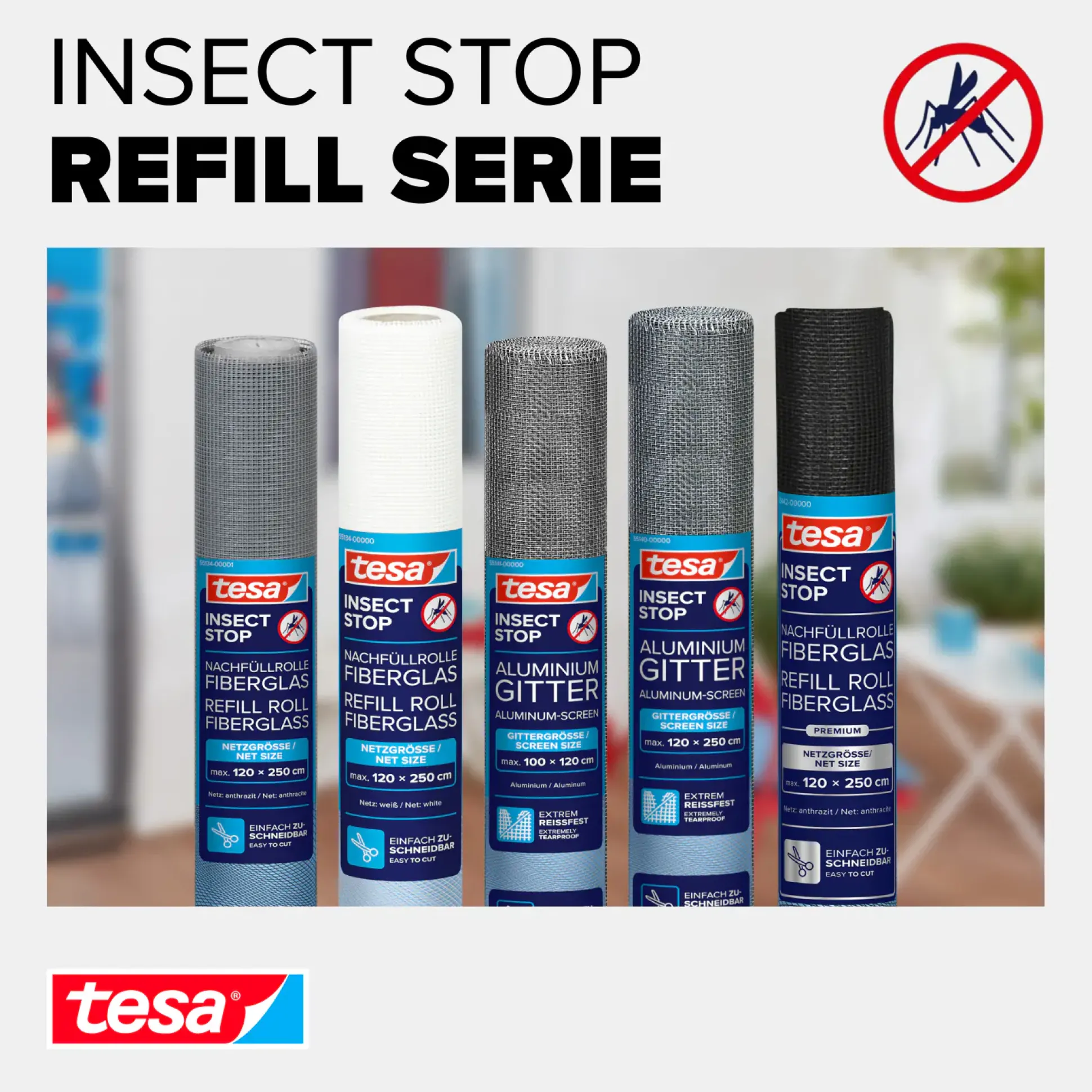 tesa Insektenschutz-Gitter COMFORT Ersatzrolle 100 x 120 cm grau