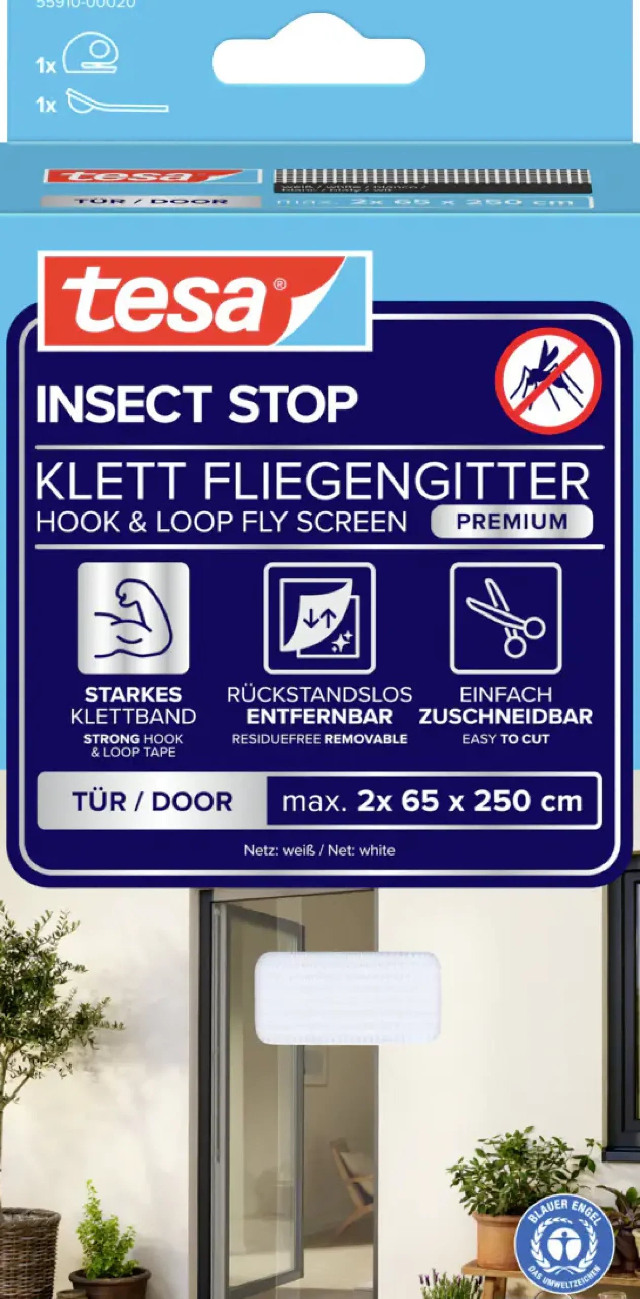 tesa Insektenschutz-Klettbandsystem 2 x (0,65 m x 2,5 m) weiß