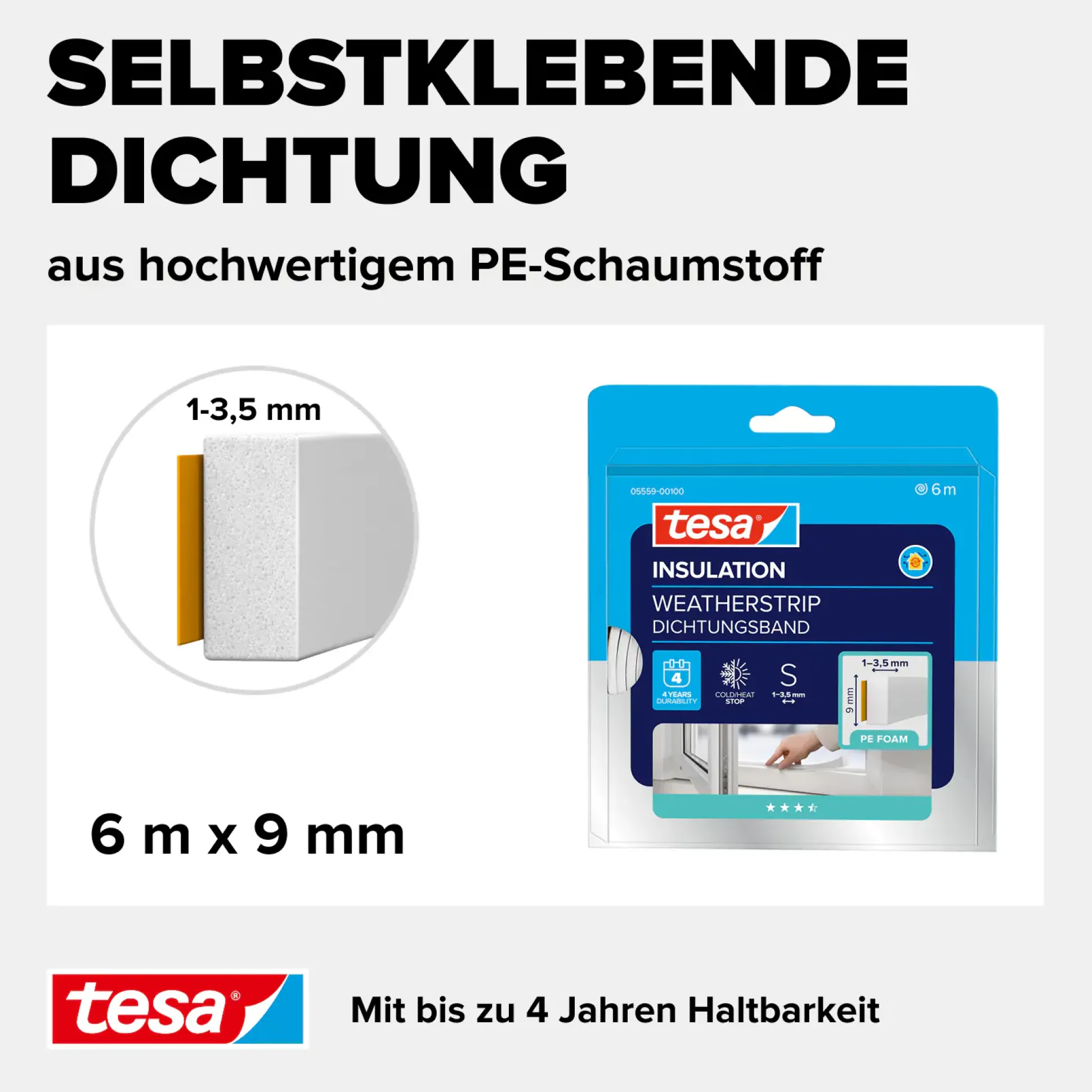 tesa Insulation Schaumstoffdichtung Standard 6 m, weiß