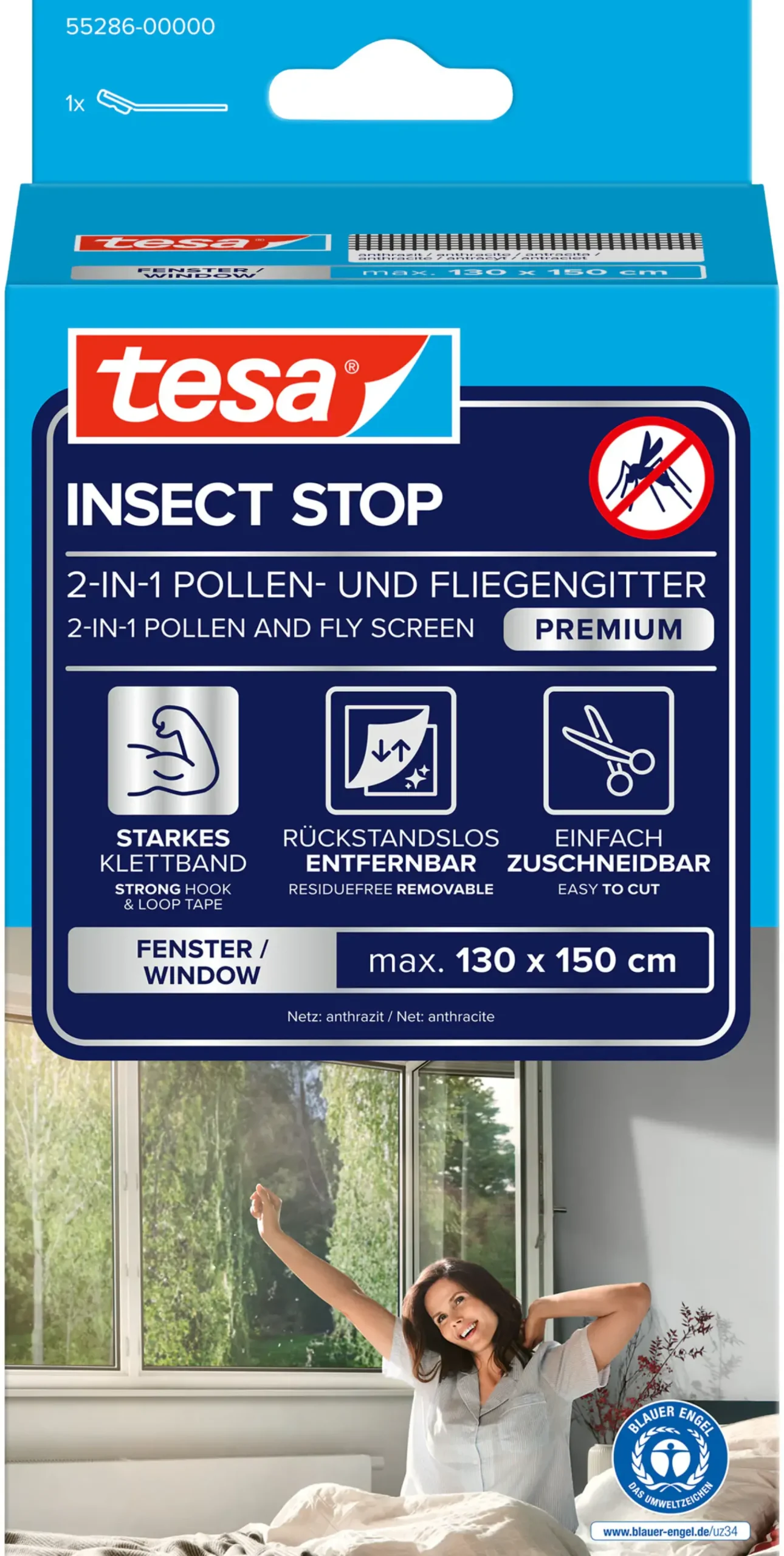 tesa Pollenschutzgitter 130 x 150 cm Anthrazit
