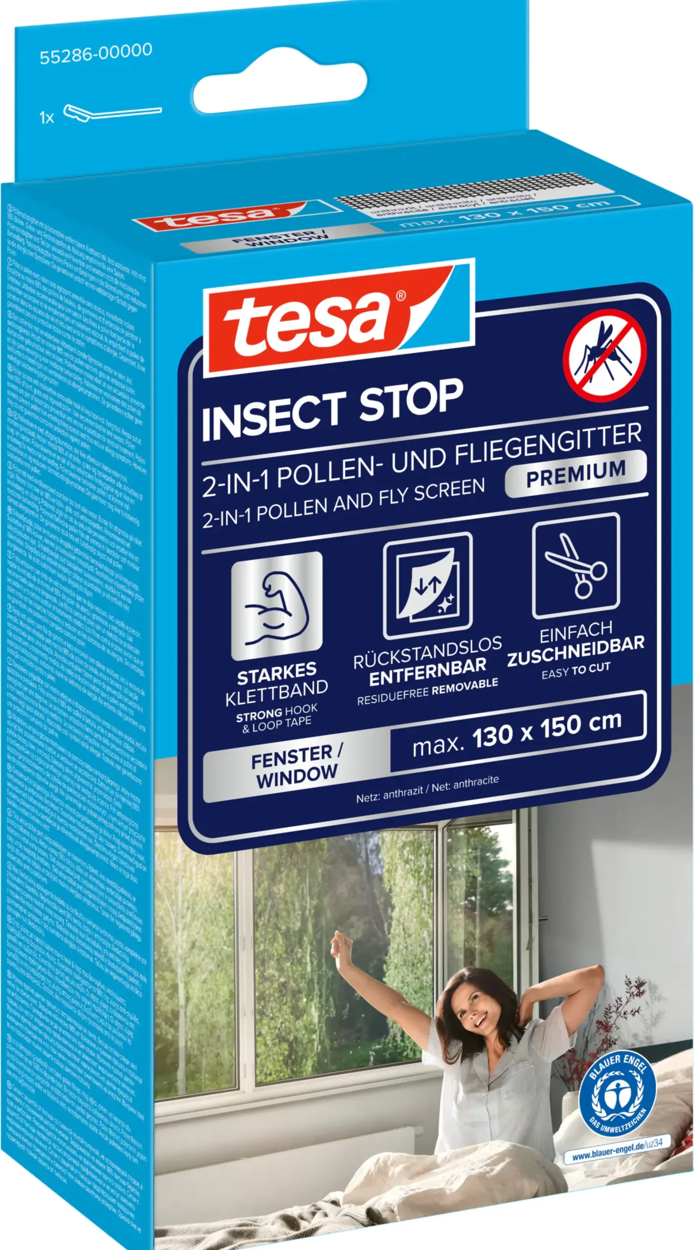 tesa Pollenschutzgitter 130 x 150 cm Anthrazit