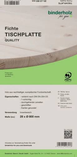 Tischplatte Fichte/Tanne rund Ø 80 cm