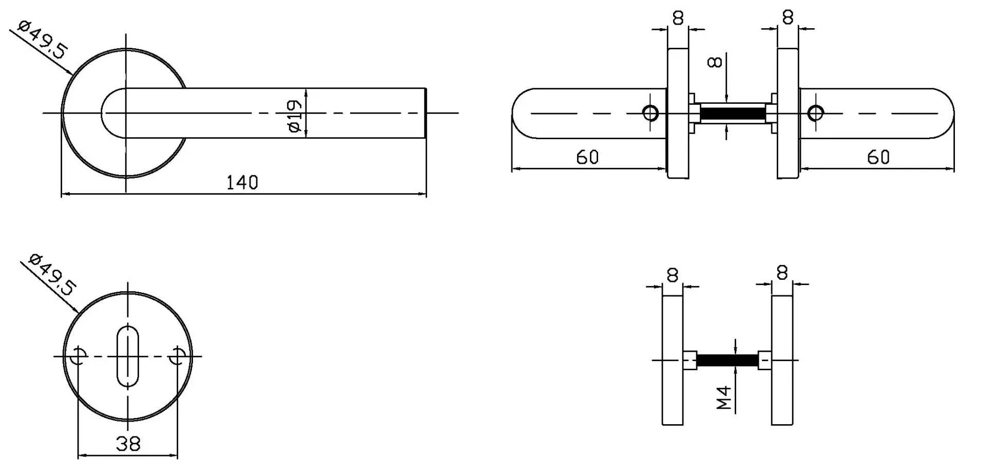 TrendLine BB-Rosettengarnitur Edelstahl Ø 5 cm rund gerader Griff