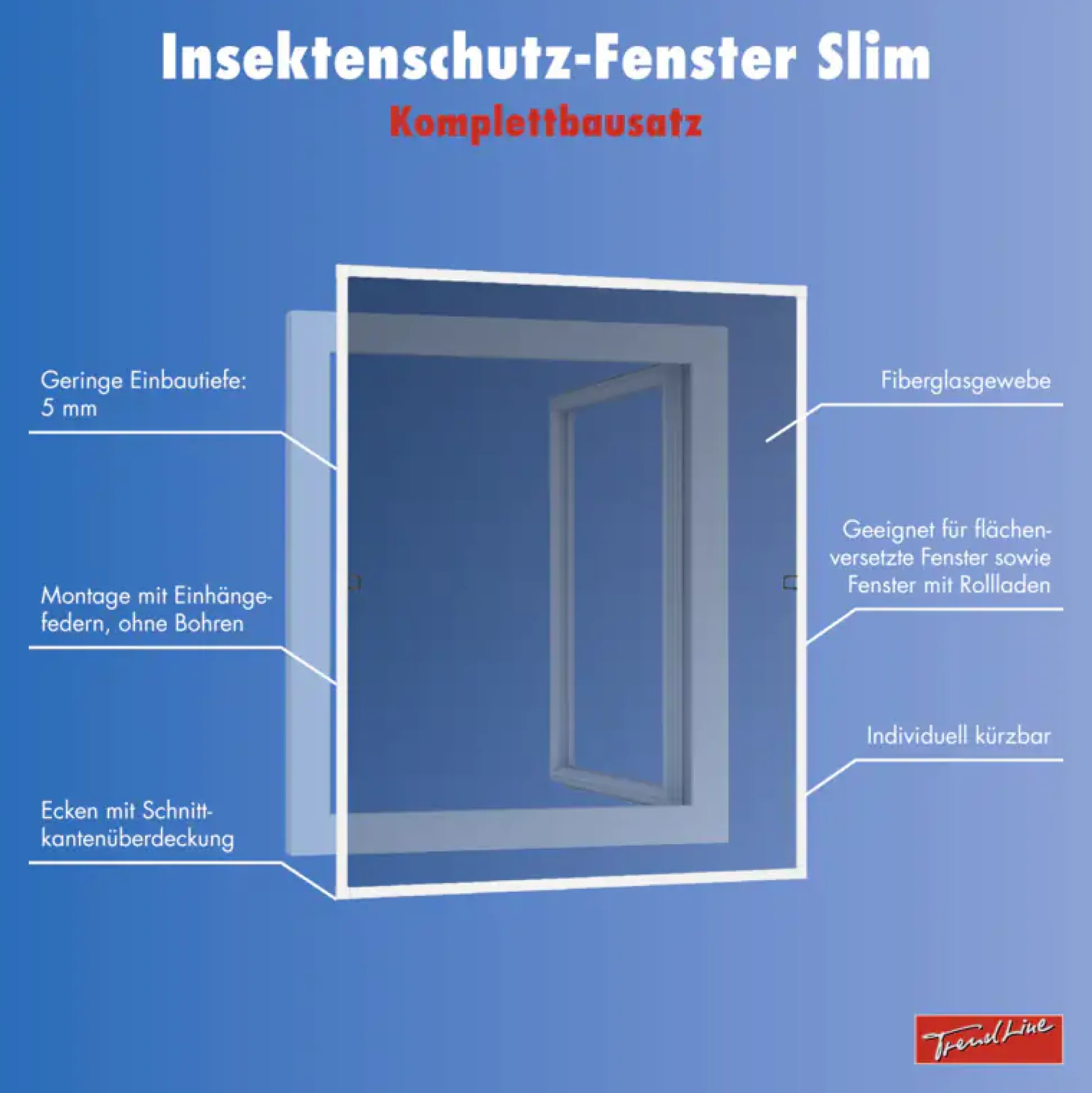 TrendLine Fliegenschutz-Fenster SLIM 120 x 150 cm weiß/weiß kürzbar