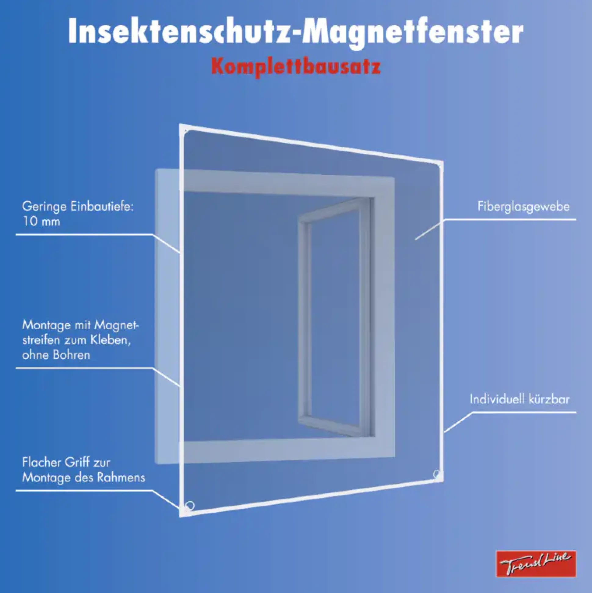 TrendLine Fliegenschutz-Magnetfenster 100 x 120 cm weiß/weiß kürzbar