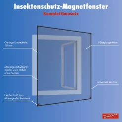 TrendLine Fliegenschutz-Magnetfenster 100 x 120 cm anthrazit/anthrazit kürzbar