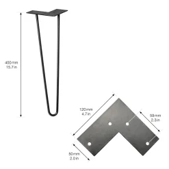 Wagner Möbelfuß Hairpin Stahl 40 x 12 cm schwarz - 1 Stück