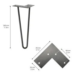 Wagner Möbelfuß Hairpin Stahl 30 x 12 cm schwarz - 1 Stück