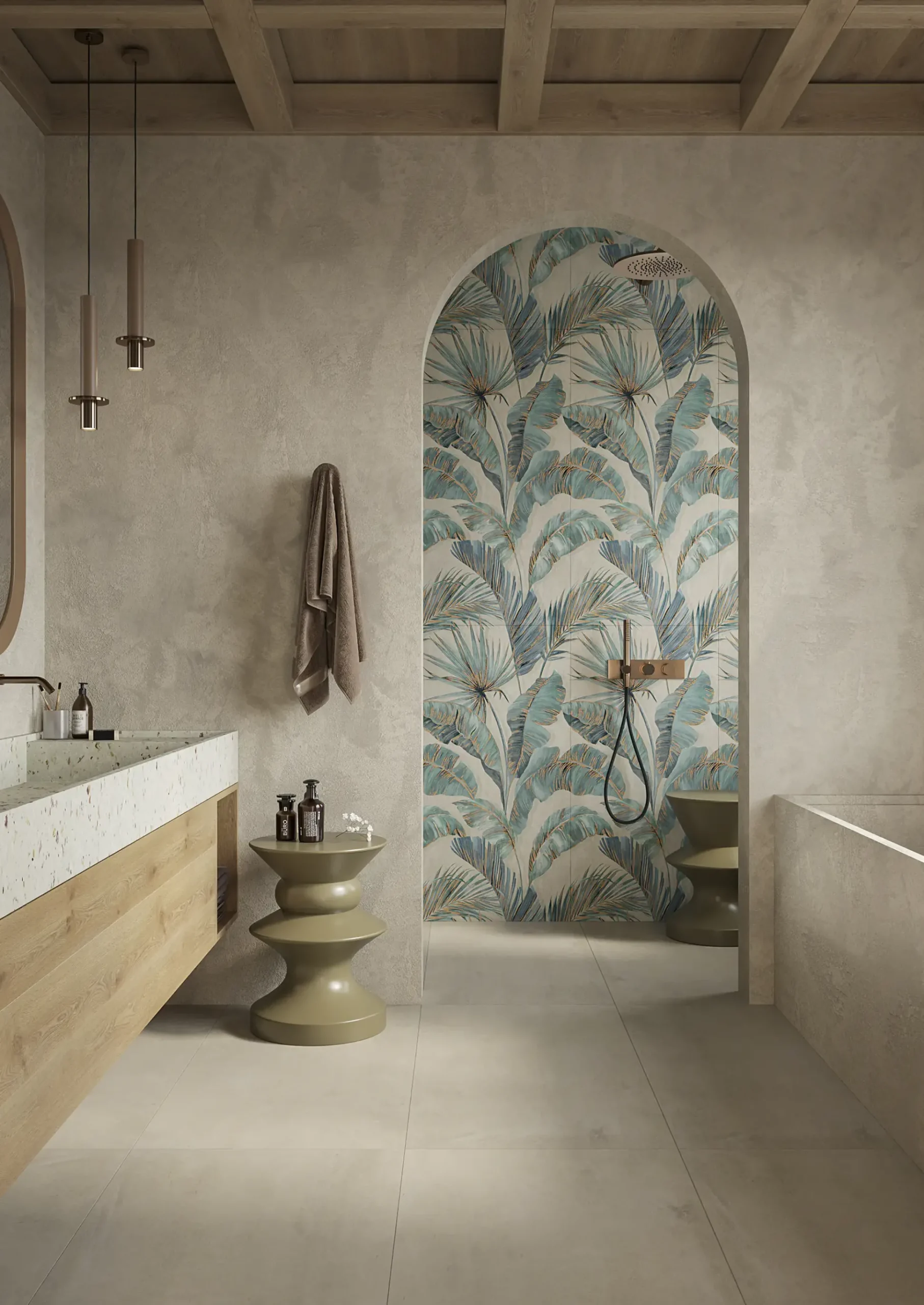 Wand- und Bodenfliese Feinsteinzeug Floreale Mix 60 x 120 cm beige